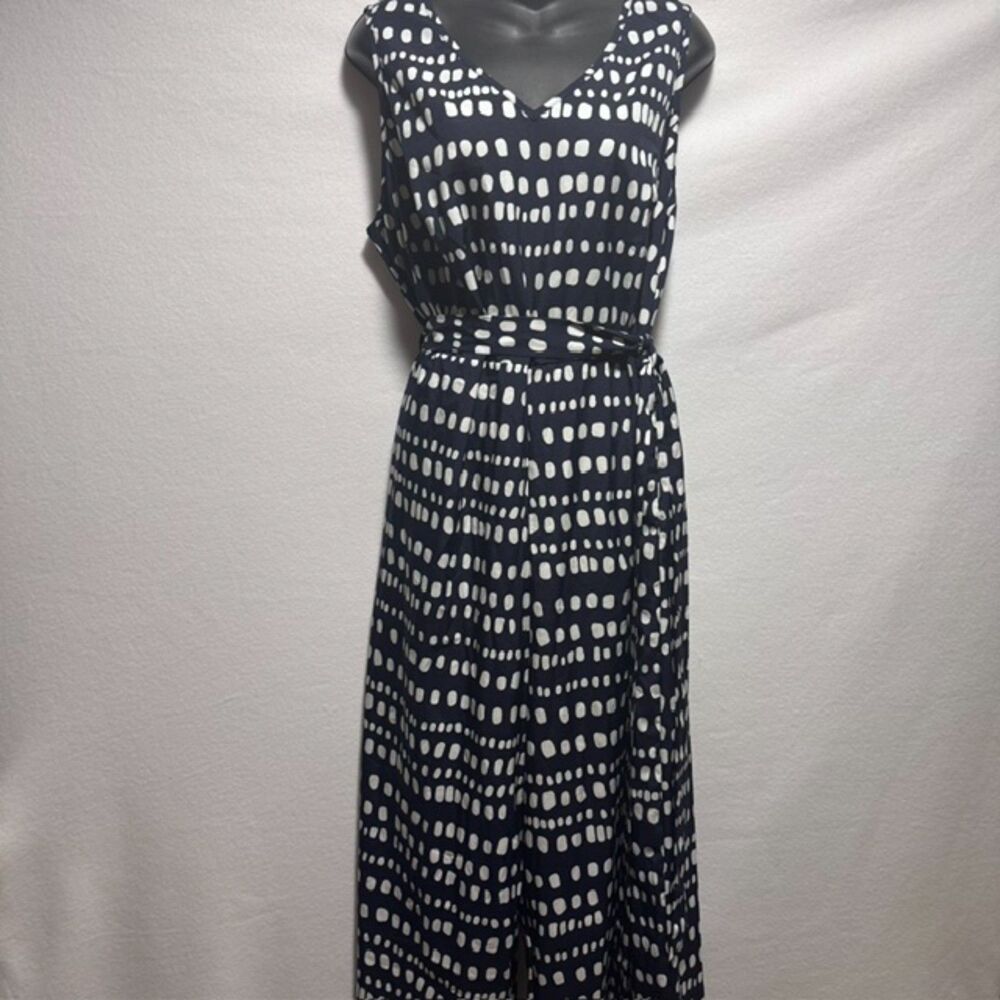 Emery Rose Navy White Abstract Dash Print Sleeveless Wide Leg Romper Large